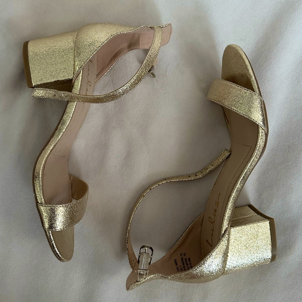 LULU’S Gold Block Heels - size 8 (style: Harper)